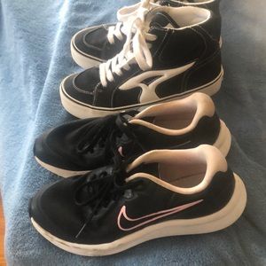 2 Pairs of Black Gym Shoes, Youth Size 4 , Nike & Airwalk,